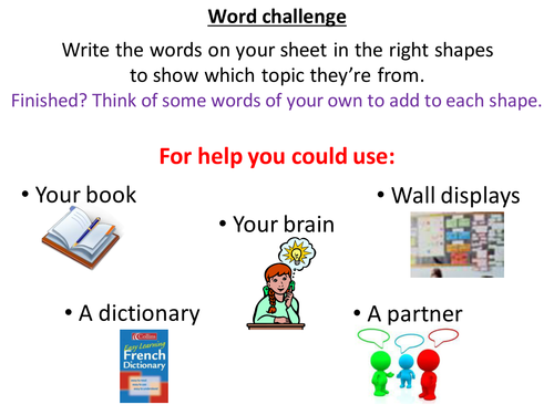 Y7 & 8 key French vocab revision activity