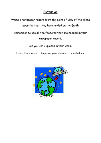 Newspaper Report - Aliens Landing on Earth