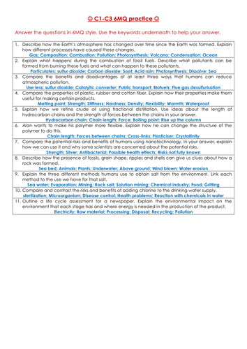 6 mark questions C1-C3 OCR 21st Century Science