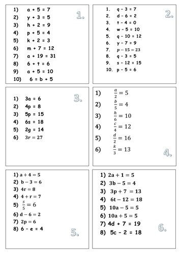 Solving Equations Relay Cards