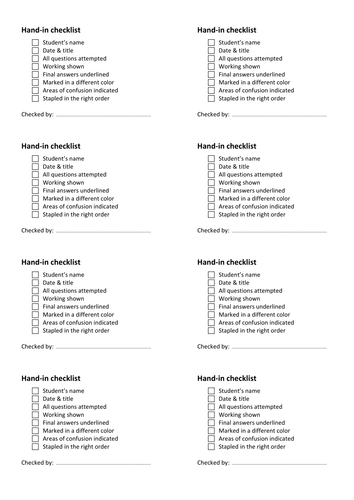 Homework hand-in checklist | Teaching Resources