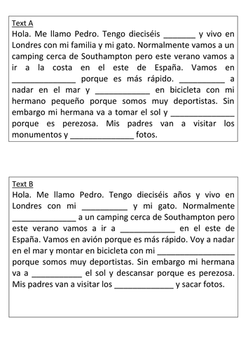 Spanish: Holidays  - Paired reading