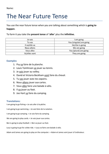 french immediate future tense worksheets by dannielle89 teaching