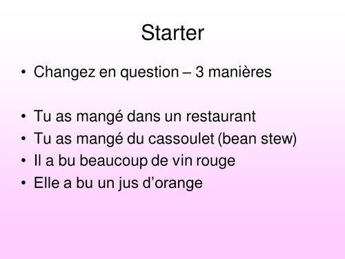 KS3 French Restaurant Assassin - Q&A in the past