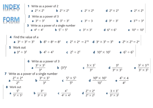 index form worksheet