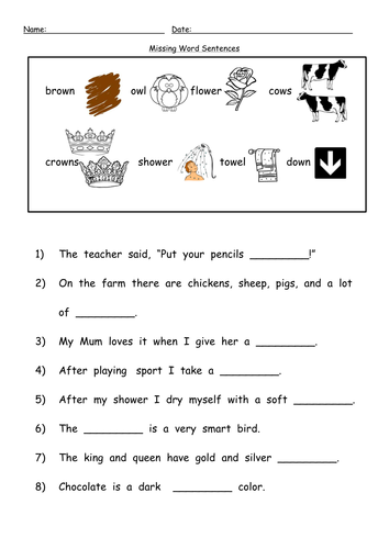 'ow' making the /ou/ sound Worksheets by barang - Teaching Resources - Tes