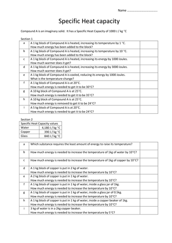 Worksheets Specific Heat Worksheet With Answers specific heat capacity worksheet with answers by trafficman teaching resources tes