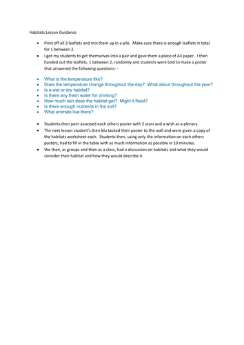 Year 7 Habitats Lesson (x2) | Teaching Resources