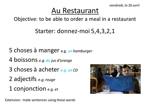 KS3 French - At a restaurant - Mr Bean