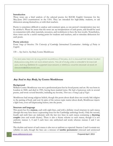 CIE Poem: Any Soul to Any Body by Cosmo Monkhouse