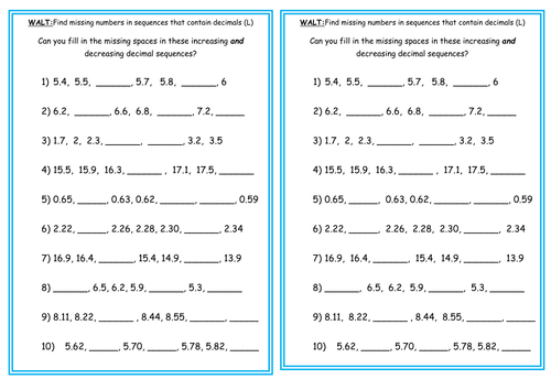 Finding missing numbers in decimal sequences