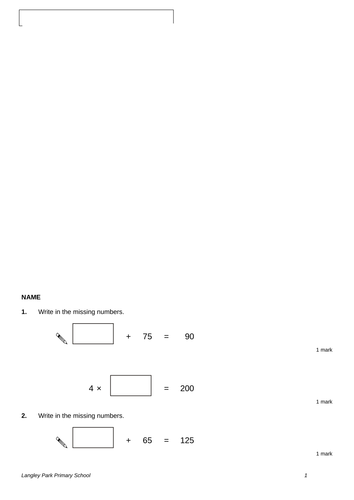 Missing number SATs questions