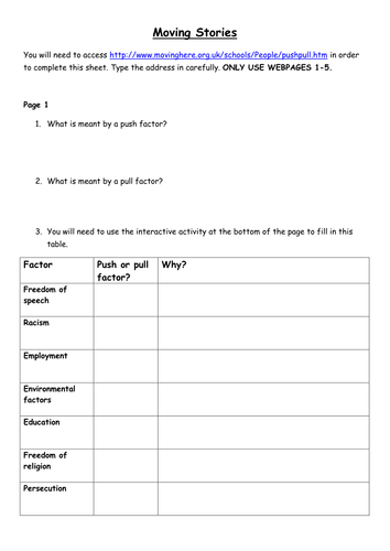 Push And Pull Factors Migration Worksheet