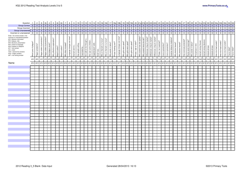 2012 KS2 SATS Reading Test Analysis Tool