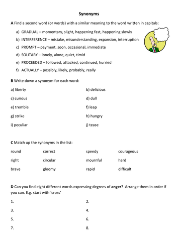 Write synonyms for these words - worksheet by jpspooner - Teaching