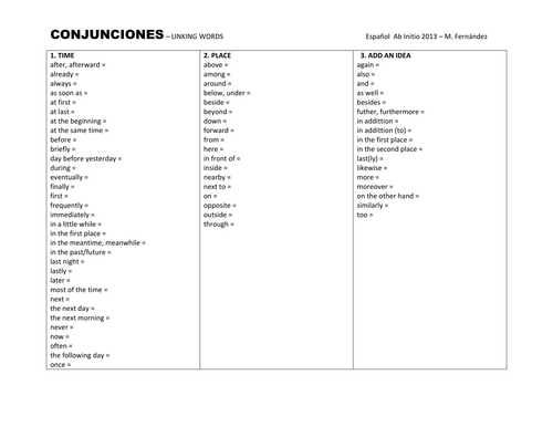 Conjunciones - Linking words
