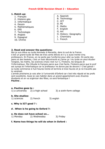 REVISION SHEET - Education