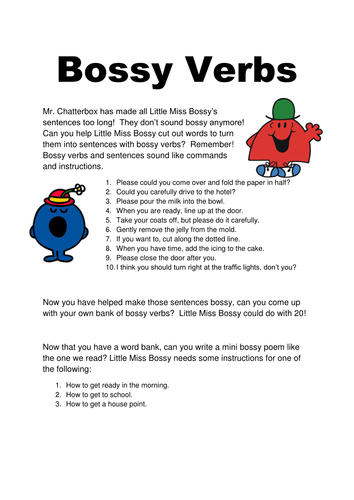 little miss bossy imperative verbs teaching resources