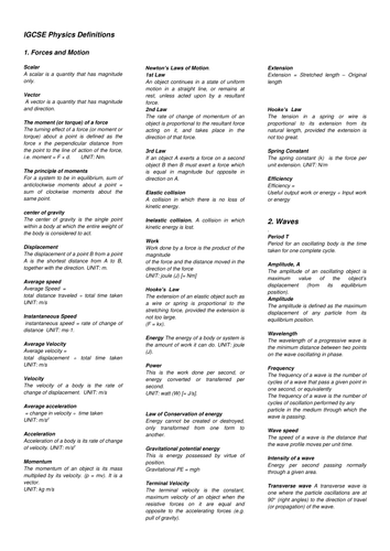 Definitions in IGCSE Physics