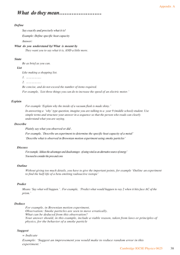 Action words in Physics exams