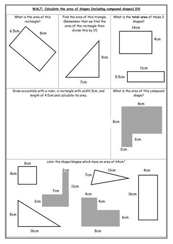 Area differentiated worksheets