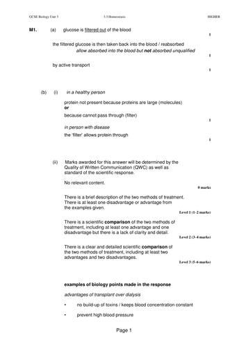 AQA GCSE Biology Unit 3 Revision B3.3 Homeostasis