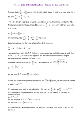 Proving the 2nd order D.E. general solutions