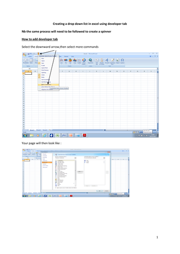 Creating a drop down list in excel using developer