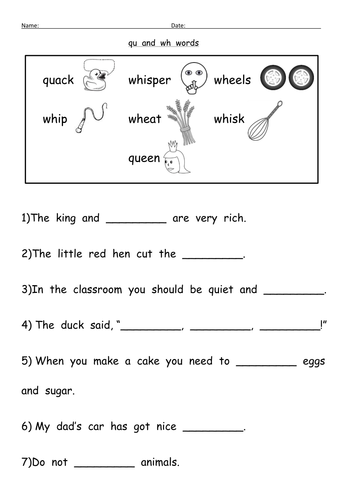 qu & wh consonants digraph worksheets