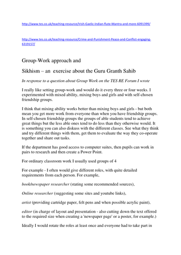 Group work strategies with example from Sikhism