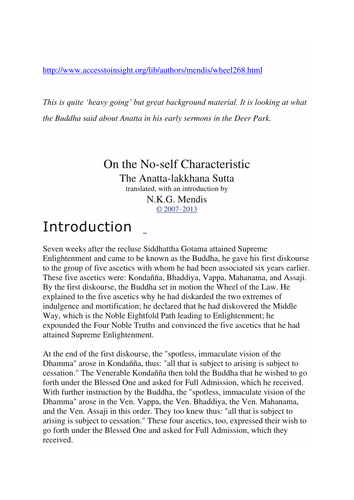 Readings on the subject of Anatta - Buddhism