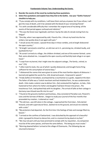 Frankenstein Extract & Worksheet - Cover Lesson Resource by