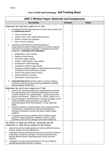 AQA specification checklist for students to RAG