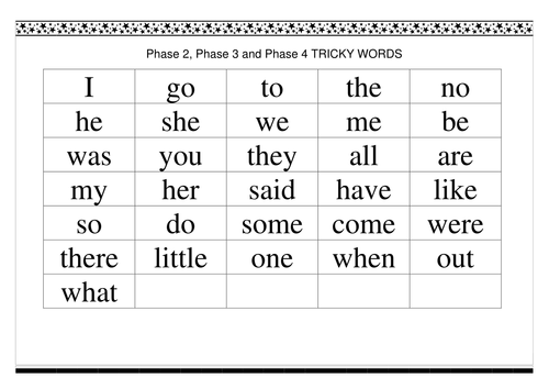 Phase 2,3 and 4 Tricky words by Rebecca Foster - Teaching ...