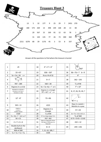 KS3 KS4 Math Treasure Map Starter 3