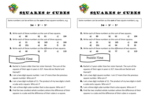 squares and cubes maths problems by ballatronic teaching resources tes