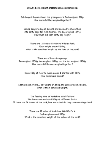 Differentiated Weight Word Problems