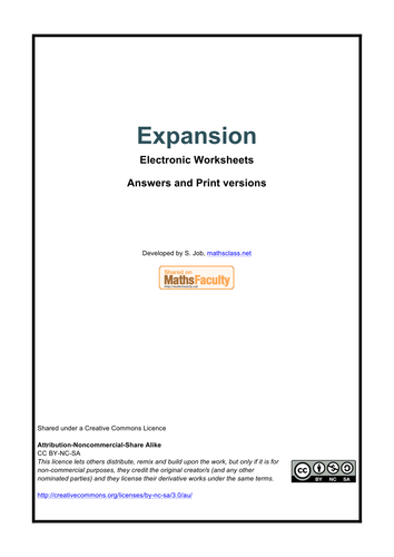 Expansion self-checking worksheet, equations
