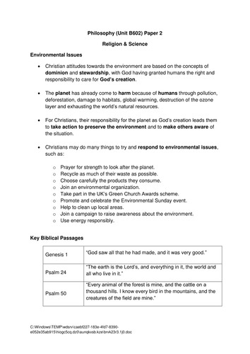 Religion & Science: Environmental Issues