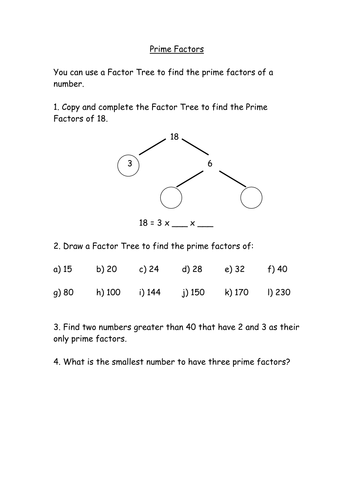 Prime Factors using a factor tree