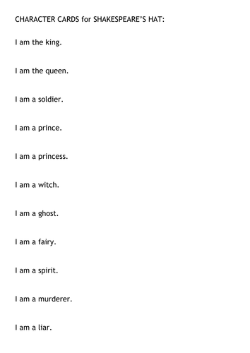 SHAKESPEARE'S HAT - WORKING WITH THE CHARACTERS