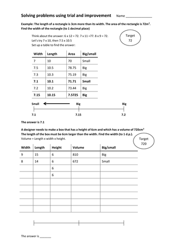 Trial and improvement - square and cube roots