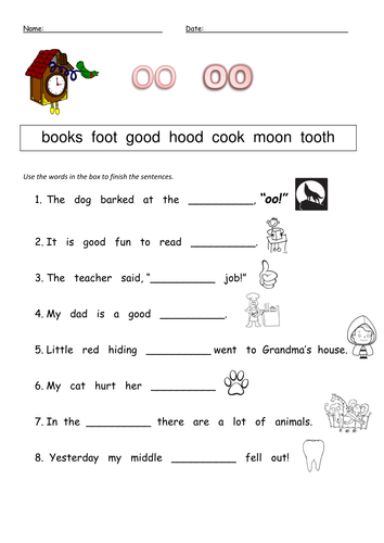 Little oo and Long oo Digraph Worksheets