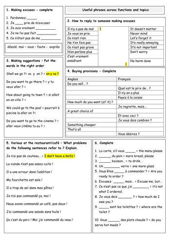 GCSE revision quickies on role play cards phrases