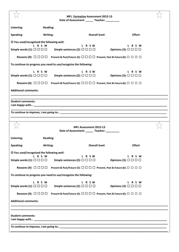 MFL Assessment Feedback Stickers Tick Box