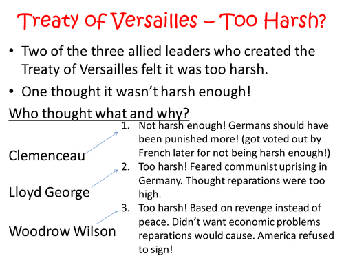 Trouble in Europe, effect of post WWI treaties