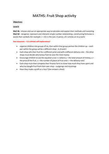 KS3 Math Fruit Shop activity!