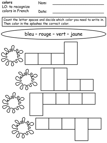 Colors worksheet (French)