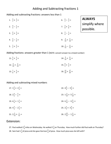 Adding And Subtracting Fractions (Differentiated) | Teaching Resources