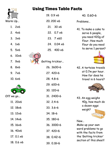 Using 6 Times Table Facts
